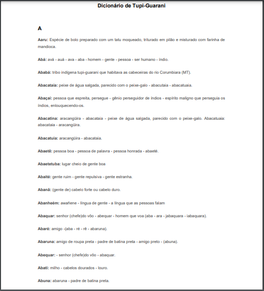Folheto - Dicionário de Tupi-Guarani Simplificado